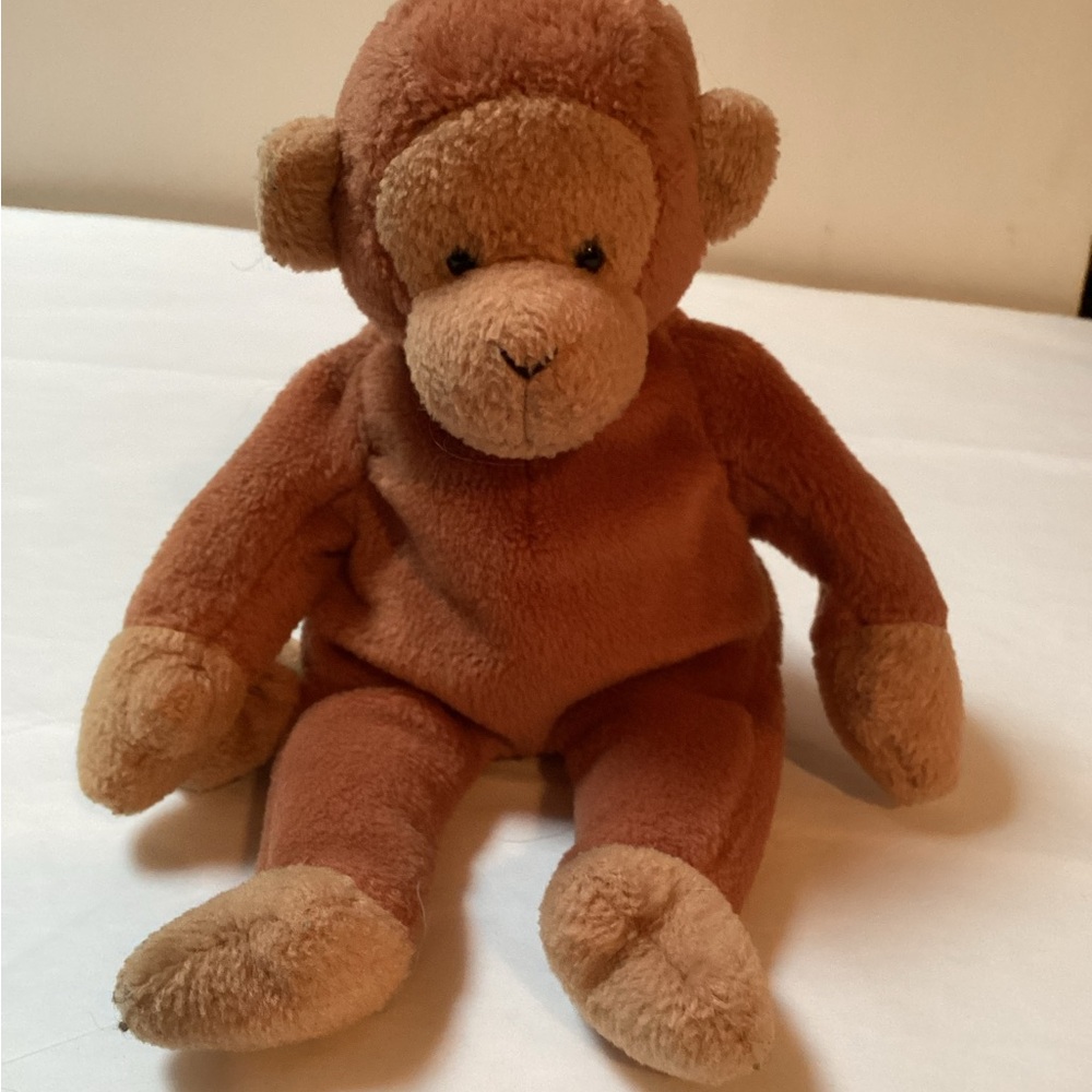 Ty Beanie Baby named Bongo, cute little Monkey Toy - Brown, 1995, curly tail
